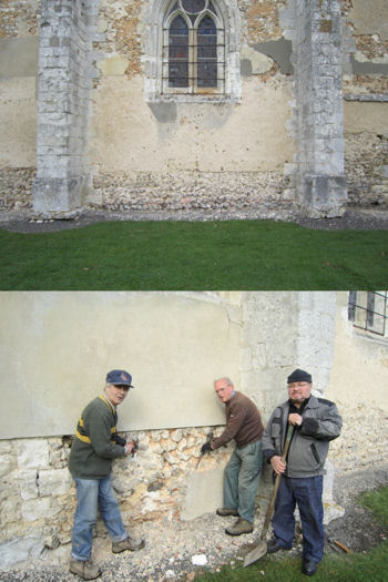 amis patrimoine eglise calleville callevillais travaux restauration Piquetage Maconnerie